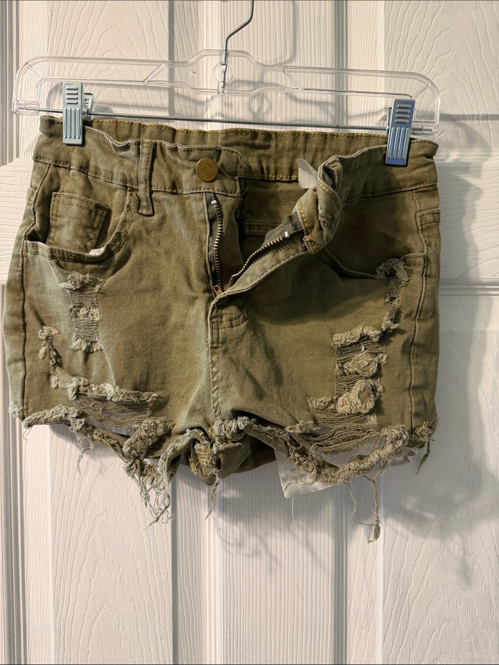Distressed Olive Green Women’s Denim Shorts